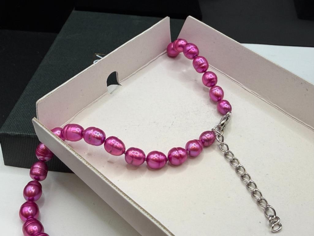 HONORA COLLECTION DYED FUSCHIA RINGED BAROQUE FRESHWATER PEARL NECKLACE - 5