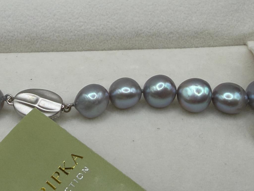 GREY PEARL NECKLACE WITH STERLING SILVER CLASP AND MATCHING EARRINGS - 3