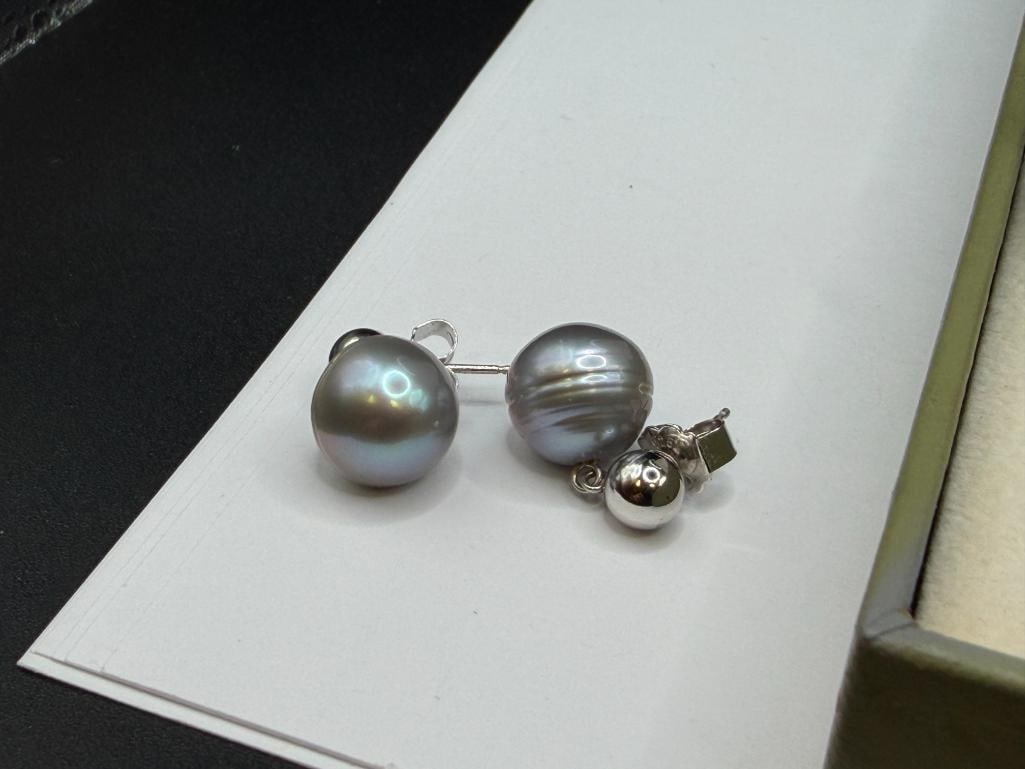 GREY PEARL NECKLACE WITH STERLING SILVER CLASP AND MATCHING EARRINGS - 5