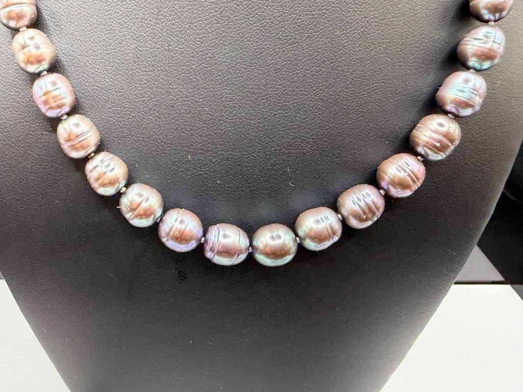 DYED PURPLE RINGED BAROQUE PEARL JEWELRY SET INCLUDING NECKLACE, BRACELETS, AND EARRINGS - 2