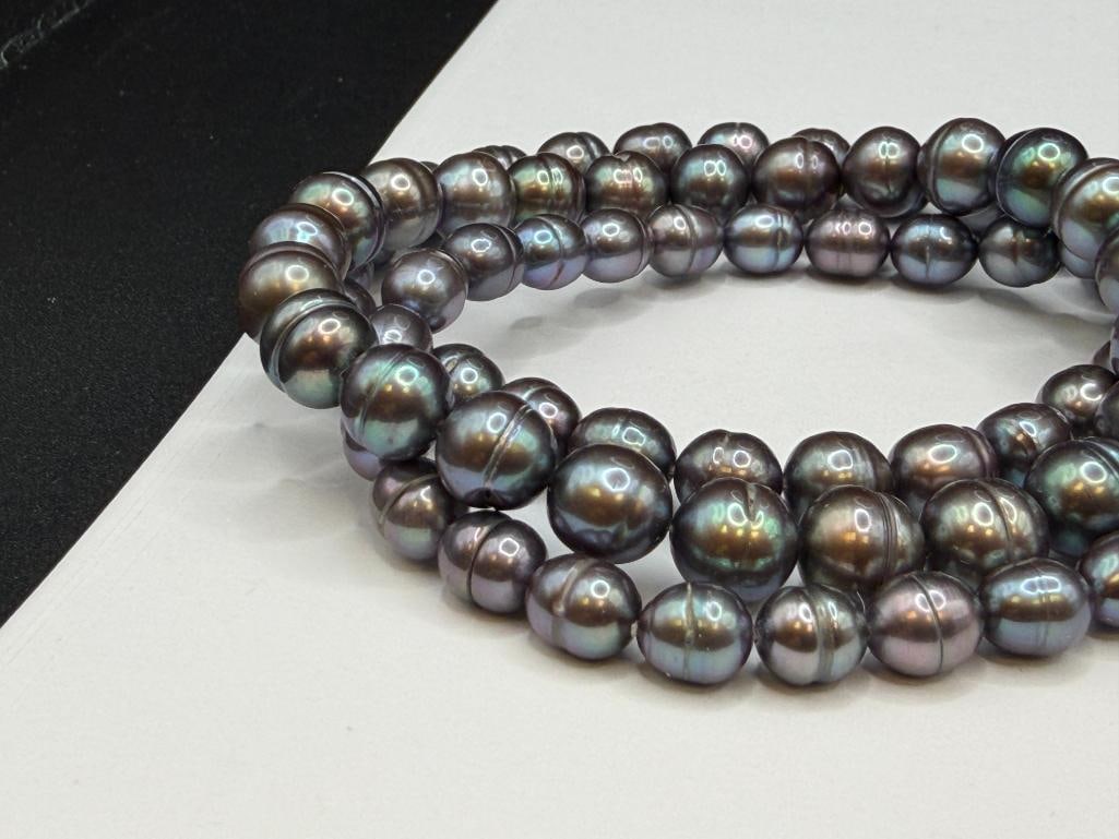 DYED PURPLE RINGED BAROQUE PEARL JEWELRY SET INCLUDING NECKLACE, BRACELETS, AND EARRINGS - 6