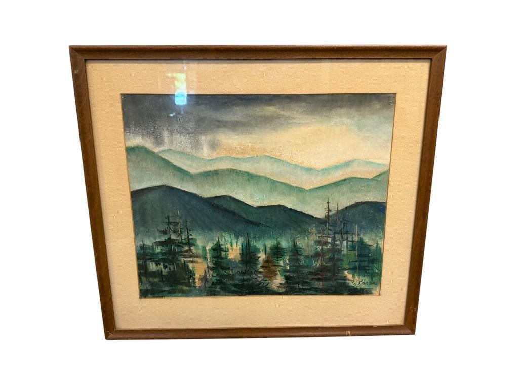 SHIRLEY BARAN CHIC STYLED ORIGINAL OIL PASTEL ON PAPER PAINTING FOREST LANDSCAPE (1 of 9)
