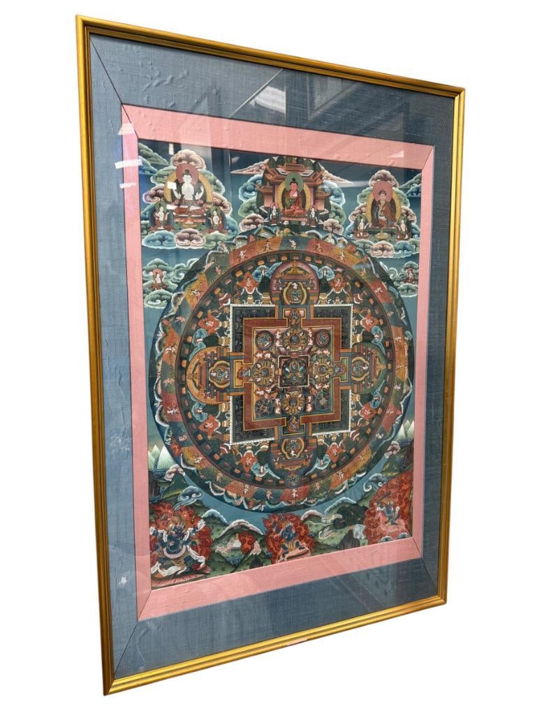 TIBETAN THANGKA INTRICATE ORIGINAL PAINTING DEPICTING A DETAILED COSMIC MANDALA WITH SQUARE PALACE (1 of 11)