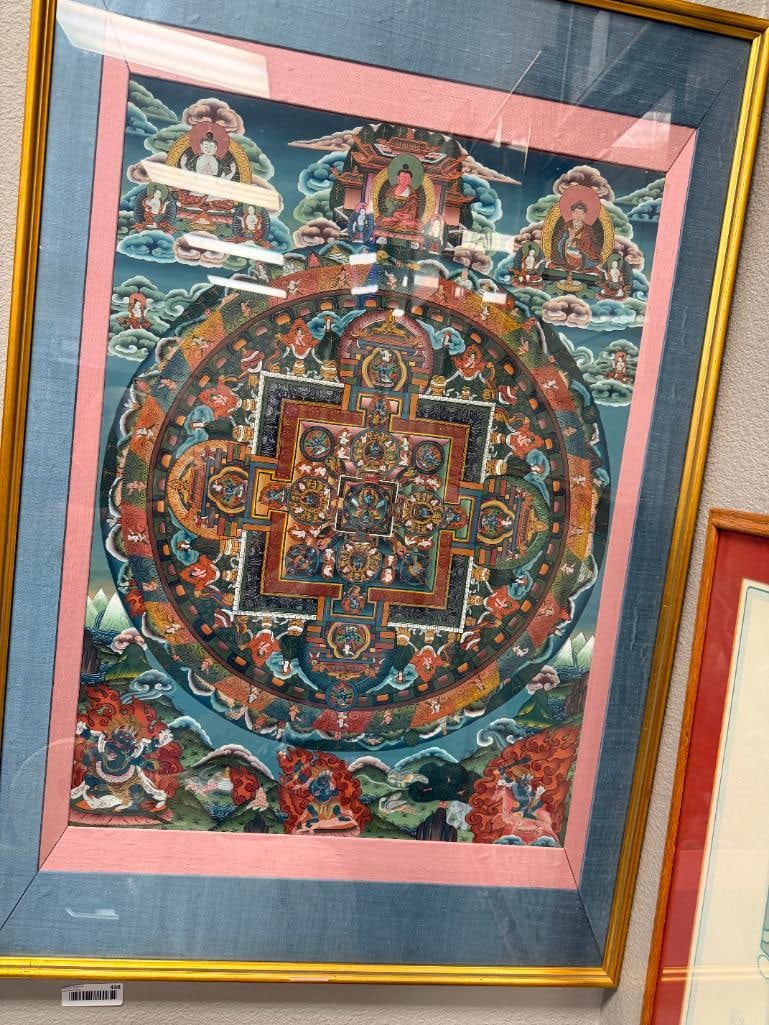 TIBETAN THANGKA INTRICATE ORIGINAL PAINTING DEPICTING A DETAILED COSMIC MANDALA WITH SQUARE PALACE - 2