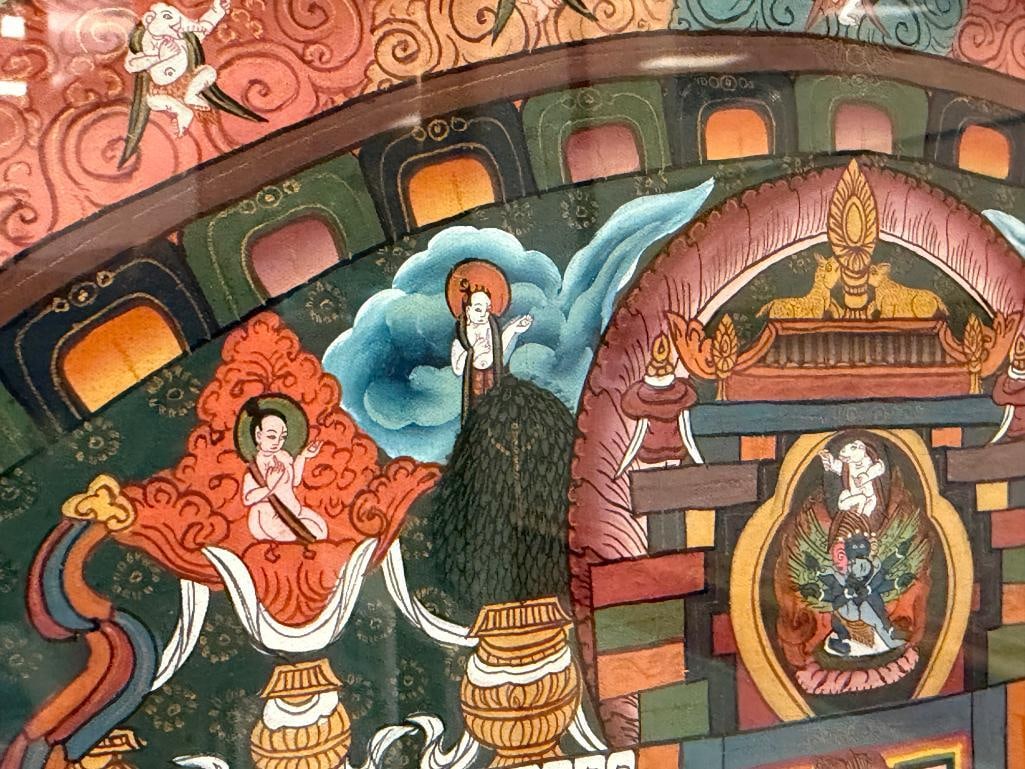TIBETAN THANGKA INTRICATE ORIGINAL PAINTING DEPICTING A DETAILED COSMIC MANDALA WITH SQUARE PALACE - 7