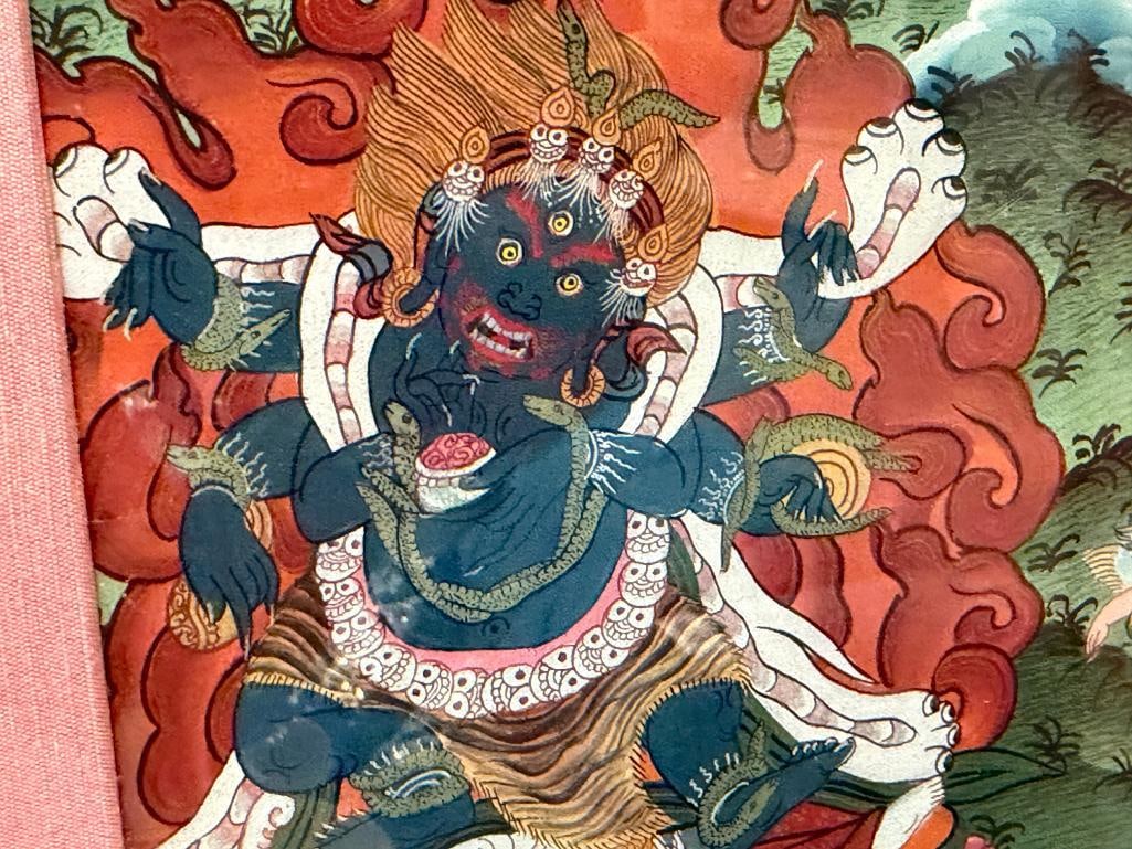 TIBETAN THANGKA INTRICATE ORIGINAL PAINTING DEPICTING A DETAILED COSMIC MANDALA WITH SQUARE PALACE - 8