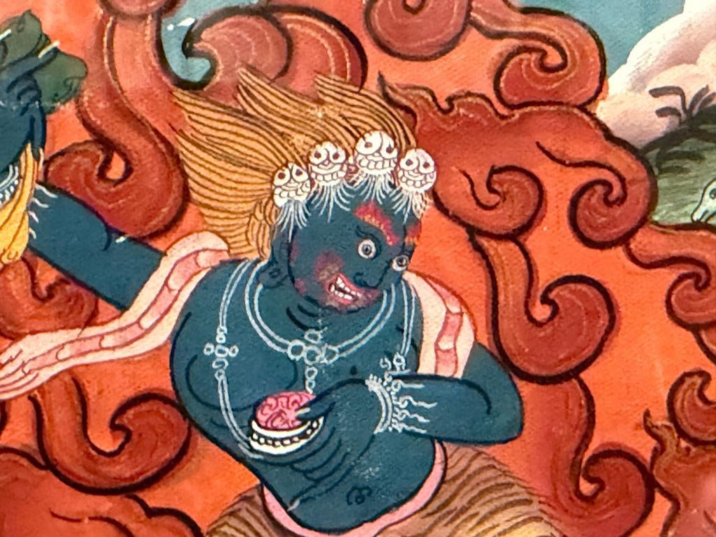 TIBETAN THANGKA INTRICATE ORIGINAL PAINTING DEPICTING A DETAILED COSMIC MANDALA WITH SQUARE PALACE - 9