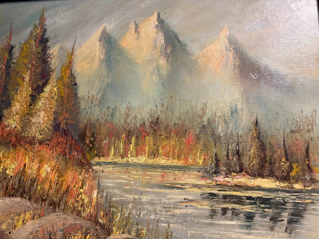 O'CONNOR ORIGINAL OIL ON CANVAS PAINTING OF THE GRAND TETONS MOUNTAINS LANDSCAPE - 2