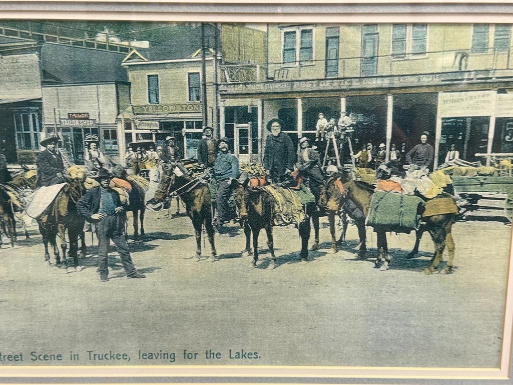 PRINT OF AN ANTIQUE PHOTOGRAPH STREET SCENE IN TRUCKEE, LEAVING FOR THE LAKES - 2