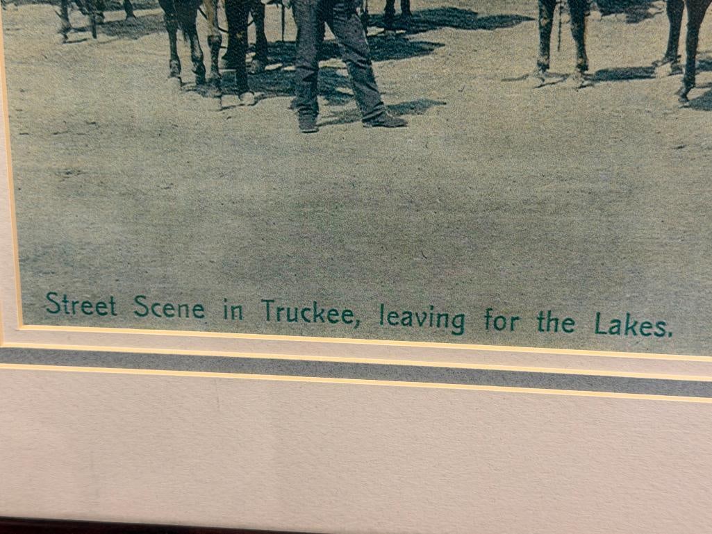 PRINT OF AN ANTIQUE PHOTOGRAPH STREET SCENE IN TRUCKEE, LEAVING FOR THE LAKES - 7