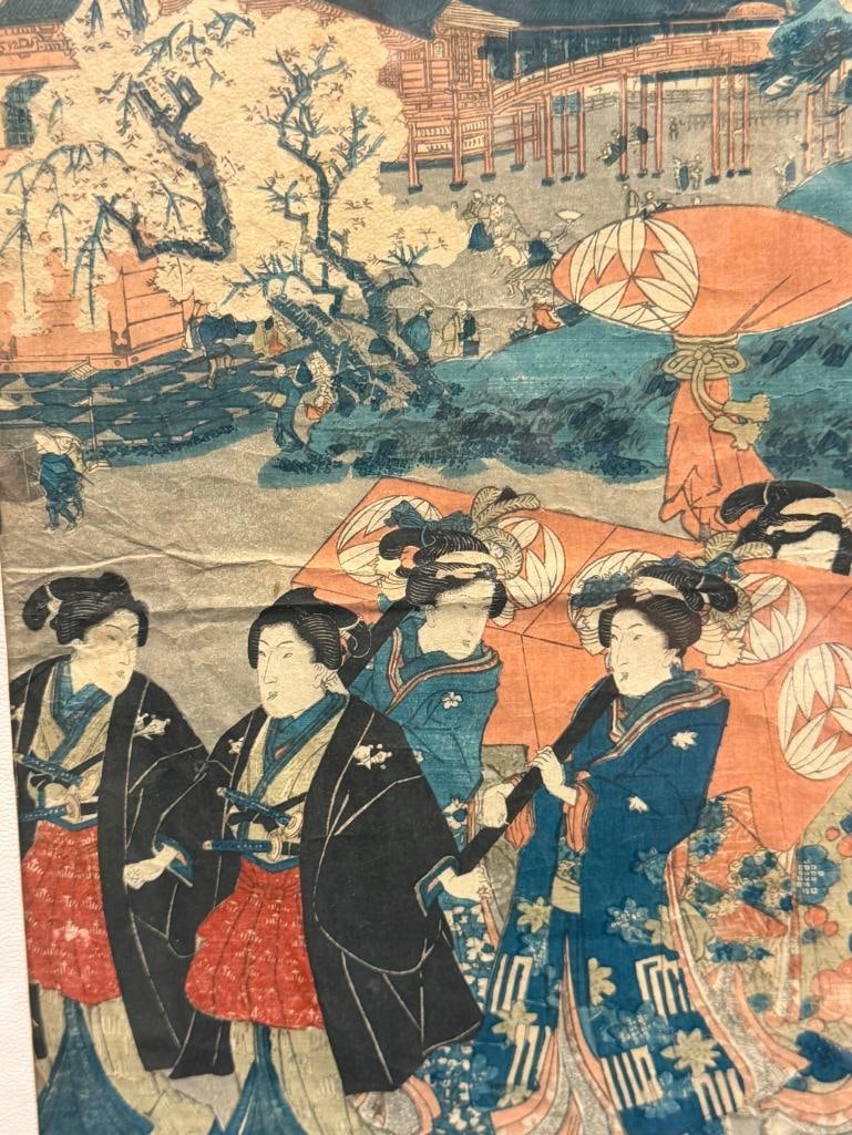 UTAGAWA KUNISADA UKIYO-E JAPANESE ARTIST WOODBLOCK PRINT WOMEN IMITATING IMPERIAL PROCESSION - 2