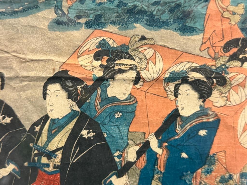 UTAGAWA KUNISADA UKIYO-E JAPANESE ARTIST WOODBLOCK PRINT WOMEN IMITATING IMPERIAL PROCESSION - 3