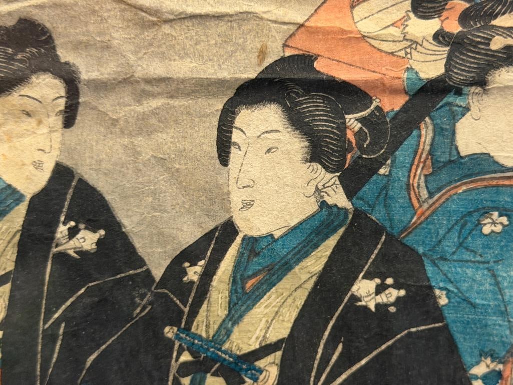 UTAGAWA KUNISADA UKIYO-E JAPANESE ARTIST WOODBLOCK PRINT WOMEN IMITATING IMPERIAL PROCESSION - 4