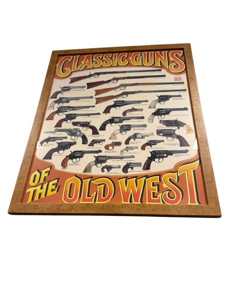 CLASSIC GUNS OF THE OLD WEST TIME LIFE FIREARMS POSTER: POSTER FEATURES OVER 25 REVOLVERS, PISTOLS, AND RIFLES OF THE OLD WEST, FRAMED 24" X 30" FRAME