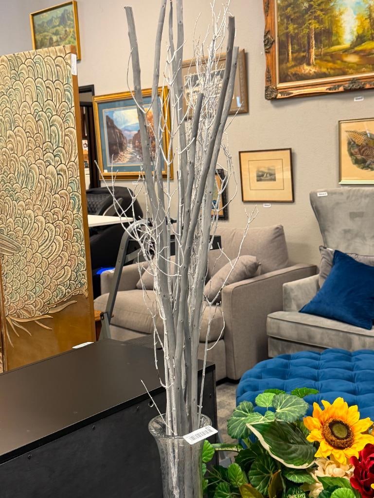 HOME DECOR ITEMS GLOBE WITH ACRYLIC BASE, TALL BUBBLE GLASS VASE WITH TWIGS AND FAUX SILK PLANT - 2