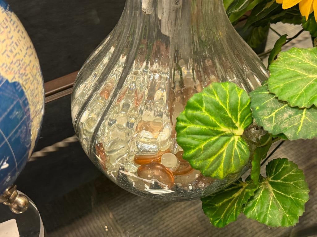 HOME DECOR ITEMS GLOBE WITH ACRYLIC BASE, TALL BUBBLE GLASS VASE WITH TWIGS AND FAUX SILK PLANT - 5