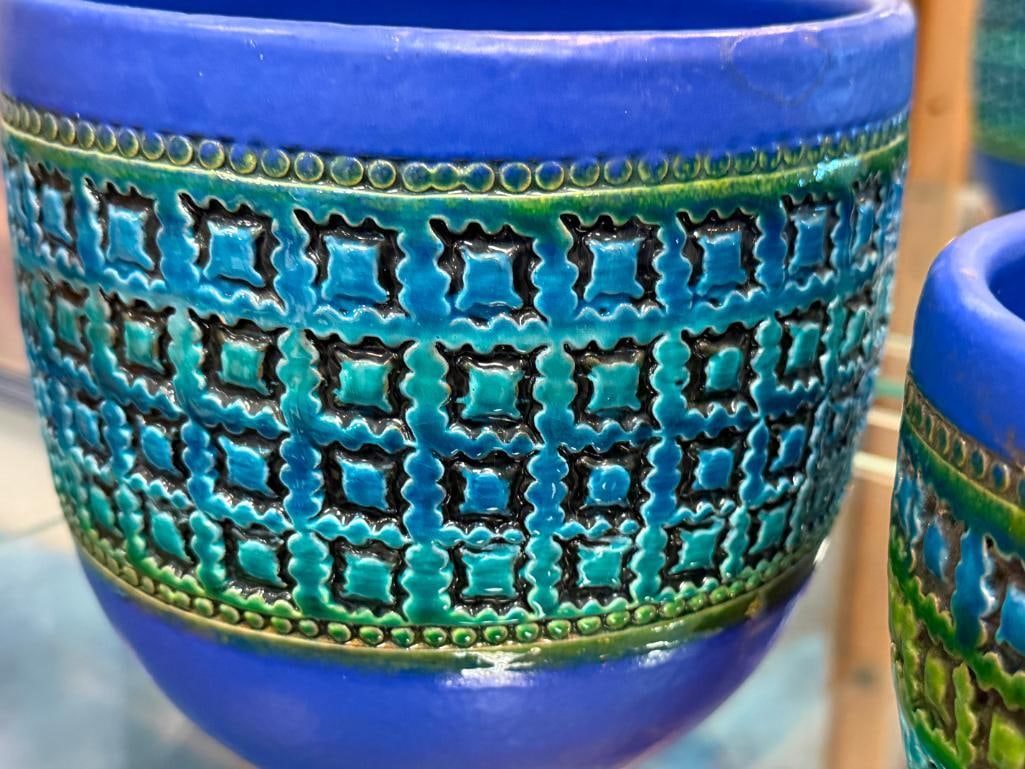 VINTAGE MID-CENTURY MODERN BITOSSI RIMINI BLUE PLANTERS DESIGNED BY ALDO LONDI - 3