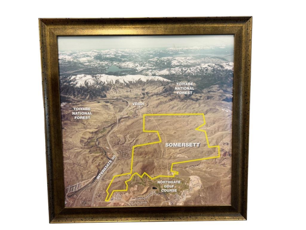 LARGE AERIAL PHOTO-PRINT OF INDIGO HILLS VERDI / SOMERSETT AREA: VIEW OF INDIGO HILLS BEFORE THE CONSTRUCTION OF SOMERSETT AREA, FRAMED 36 1/2" X 36 1/2 FRAME