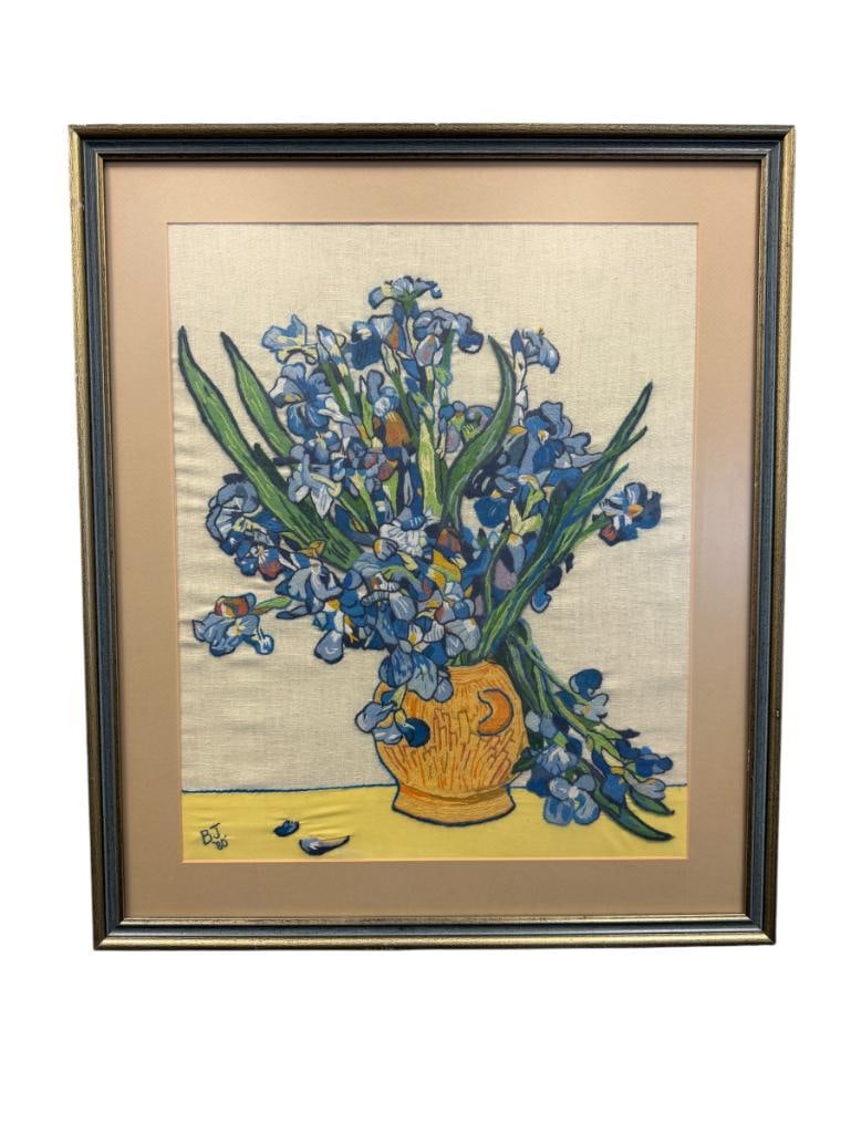 BONNIE J. BULLIS CARSON CITY, NV ARTIST NEEDLEPOINT OF VAN GOGH'S BLUE IRISES (1 of 11)