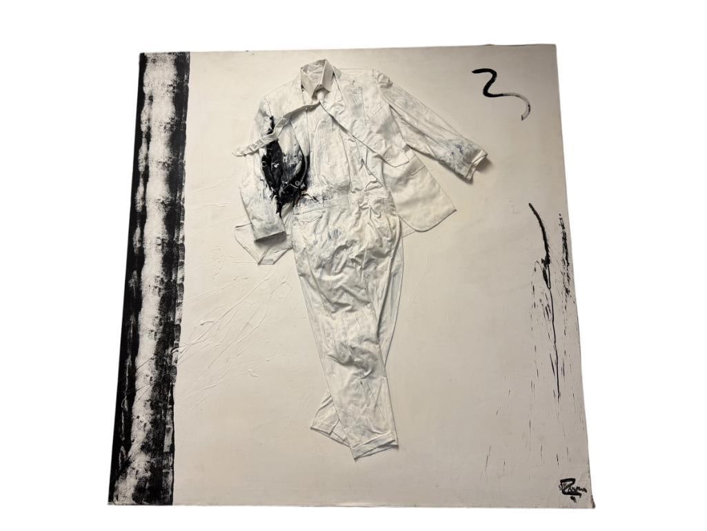 LARGE MIXED-MEDIA 3D ORIGINAL PAINTING ON CANVAS FEATURING A SUIT WITH TIE SIGNED CRAWFORD DATED ... (1 of 9)