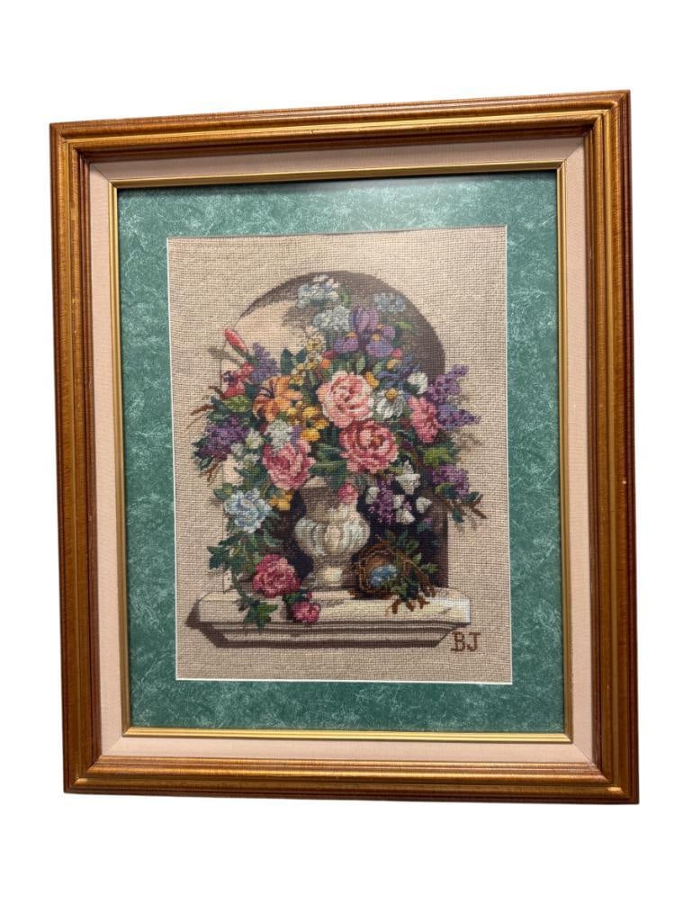 BONNIE J. BULLIS CARSON CITY, NV ARTIST NEOCLASSICAL STYLE URN IN WINDOW SILL NEEDLEPOINT (1 of 8)