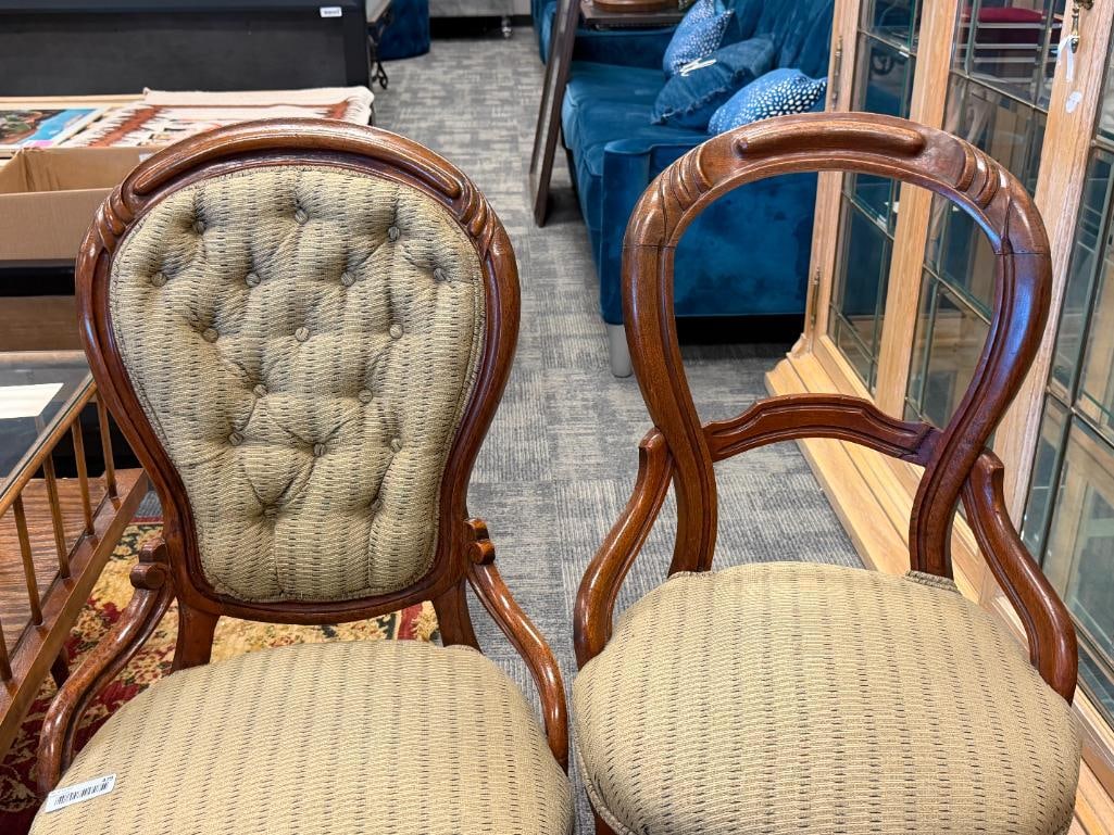 ANTIQUE VICTORIAN MAHOGANY BALLOON BACK CHAIR AND PARLOR / SLIPPER CHAIR - 2