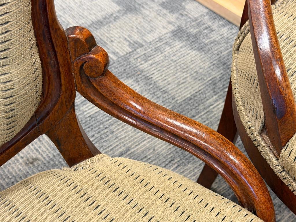 ANTIQUE VICTORIAN MAHOGANY BALLOON BACK CHAIR AND PARLOR / SLIPPER CHAIR - 5