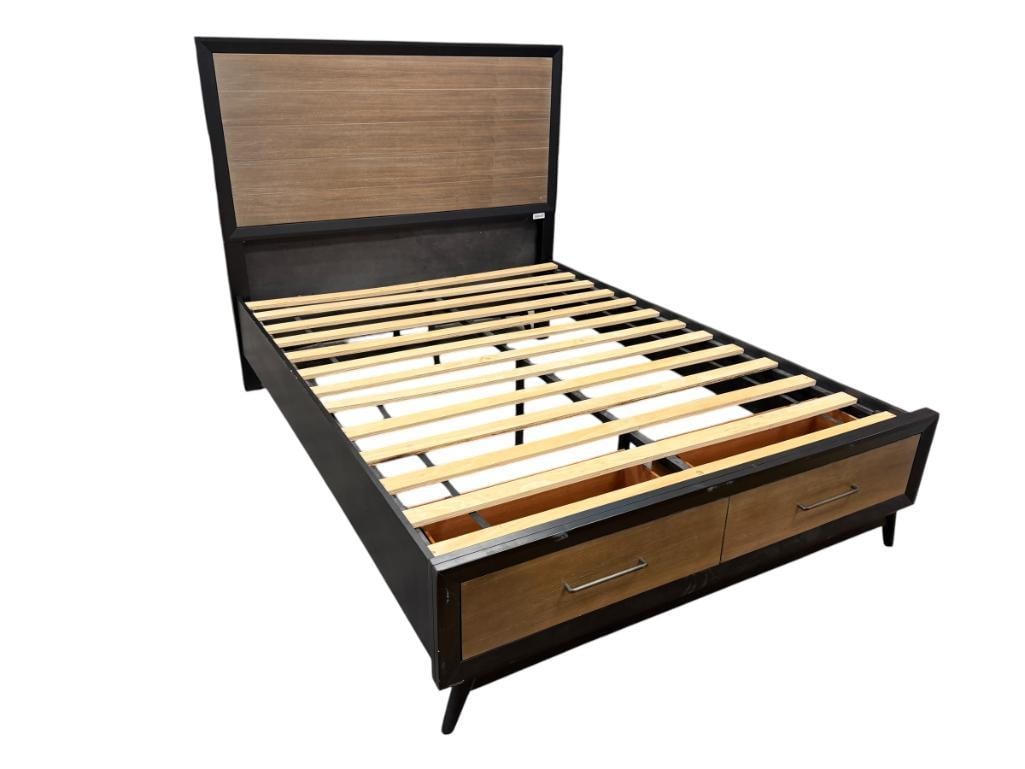 CONTEMPORARY MODERN RAKU TWO-TONE QUEEN PLATFORM BED WITH TWO STORAGE DRAWERS (1 of 11)