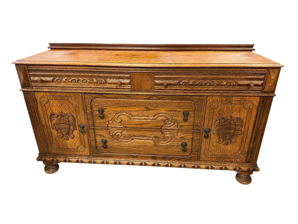 VINTAGE RENAISSANCE REVIVAL CARVED OAK SIDEBOARD (1 of 20)