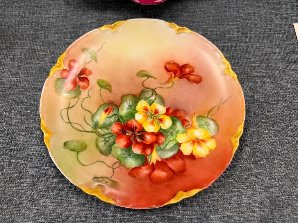 P&T BAVARIA PORCELAIN BOWL AND HAVILAND LIMOGES HAND PAINTED PLATE BOTH WITH FLORAL DESIGN - 2