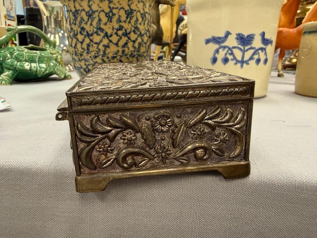 1992 GODINGER SILVERPLATE JEWELRY BOX / CASKET FILIGREE DESIGN - 11