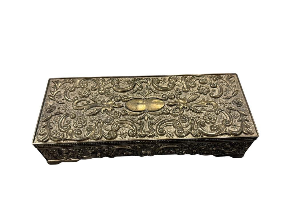 1992 GODINGER SILVERPLATE JEWELRY BOX / CASKET FILIGREE DESIGN (1 of 11)