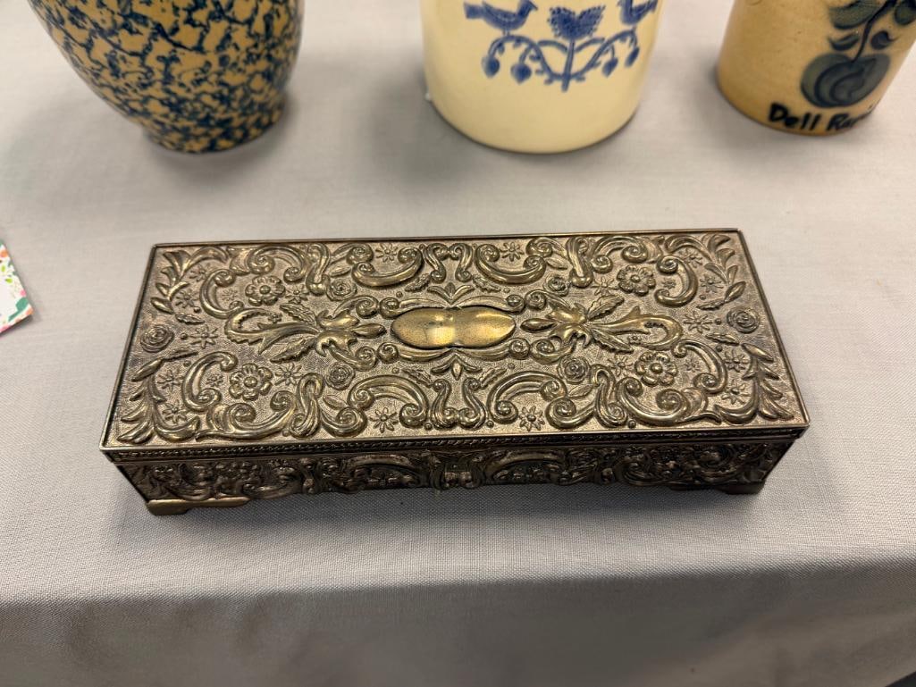 1992 GODINGER SILVERPLATE JEWELRY BOX / CASKET FILIGREE DESIGN - 2