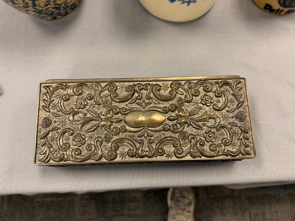 1992 GODINGER SILVERPLATE JEWELRY BOX / CASKET FILIGREE DESIGN - 3