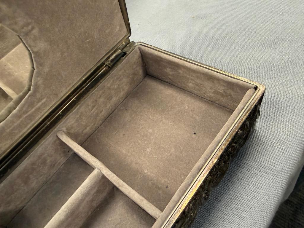1992 GODINGER SILVERPLATE JEWELRY BOX / CASKET FILIGREE DESIGN - 6