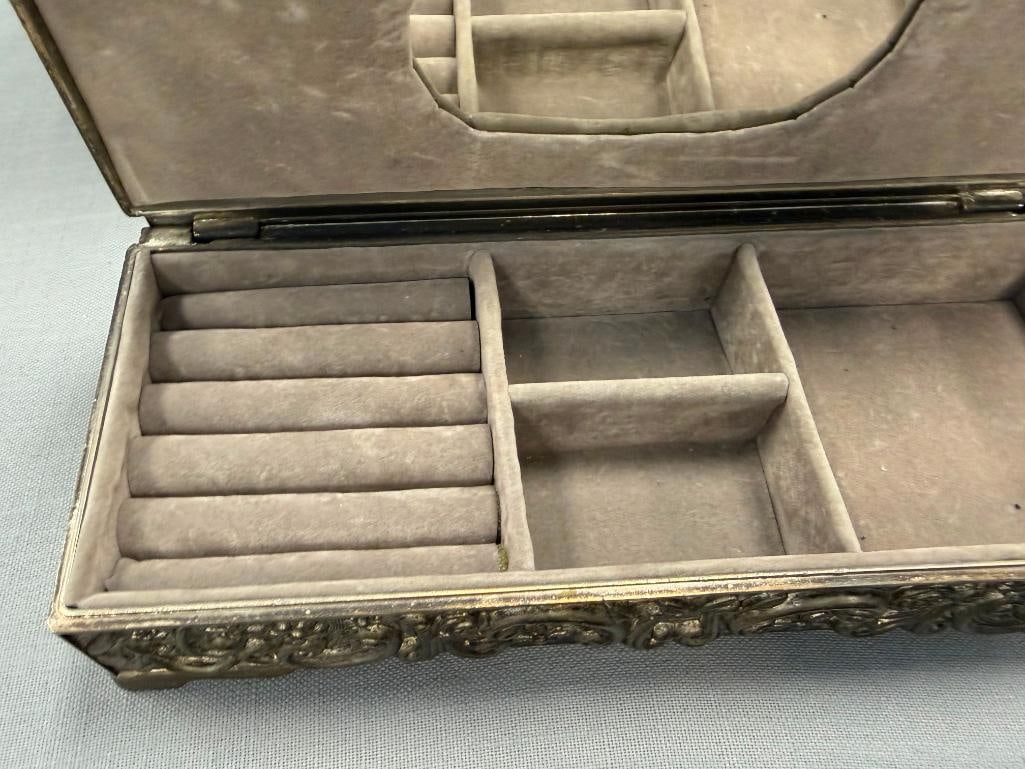 1992 GODINGER SILVERPLATE JEWELRY BOX / CASKET FILIGREE DESIGN - 7