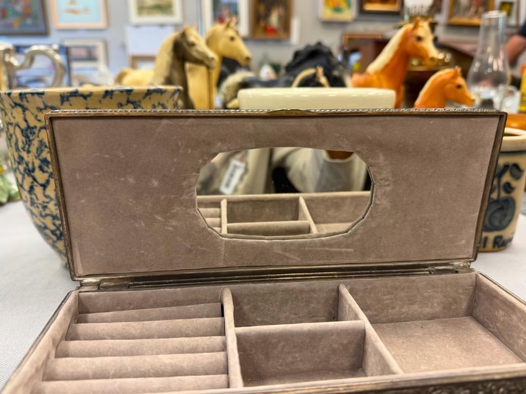 1992 GODINGER SILVERPLATE JEWELRY BOX / CASKET FILIGREE DESIGN - 8