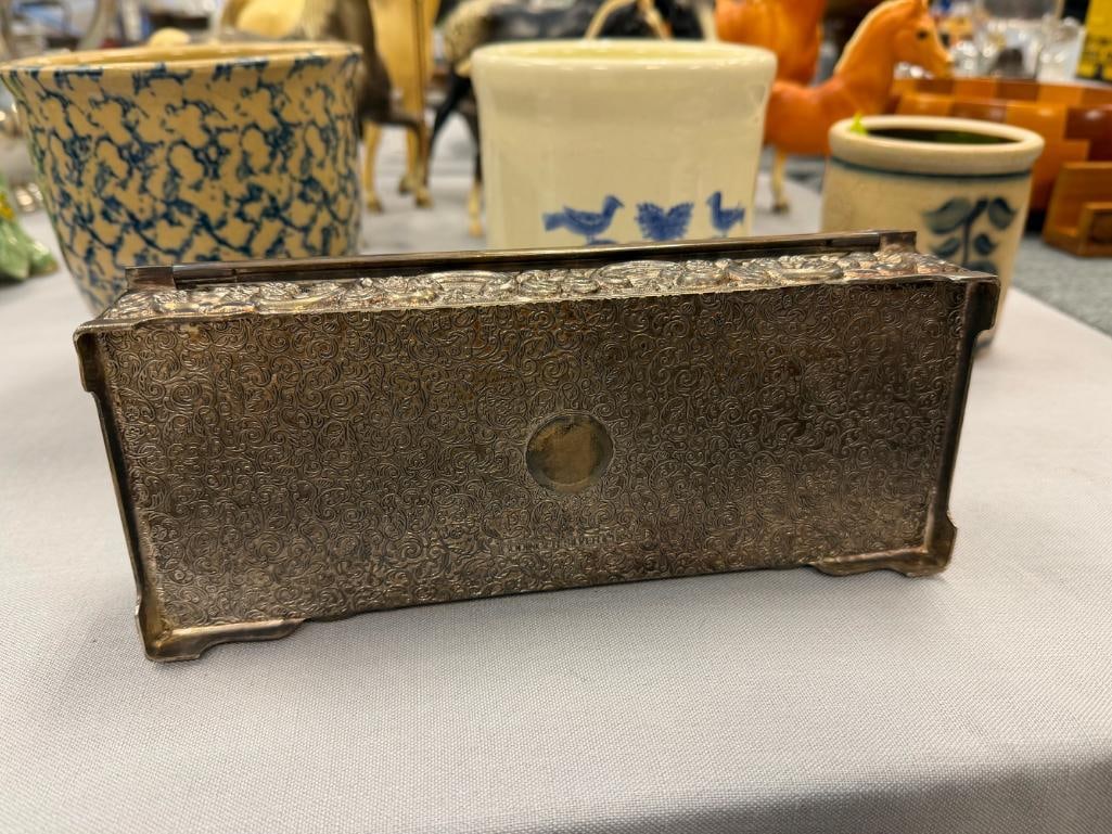 1992 GODINGER SILVERPLATE JEWELRY BOX / CASKET FILIGREE DESIGN - 9
