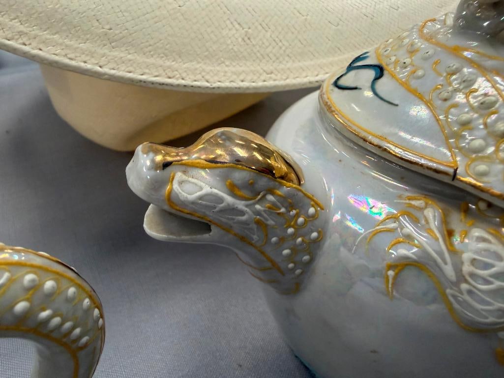VINTAGE JAPANESE MORIAGE DRAGONWARE LUSTER TEAPOT AND SUGAR BOWL - 10