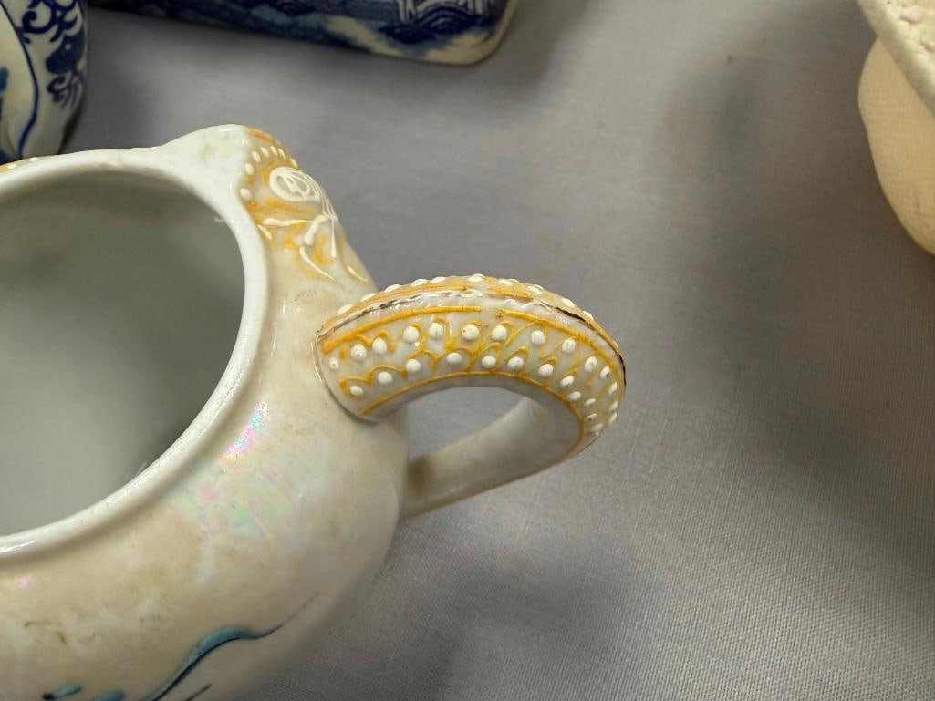 VINTAGE JAPANESE MORIAGE DRAGONWARE LUSTER TEAPOT AND SUGAR BOWL - 7