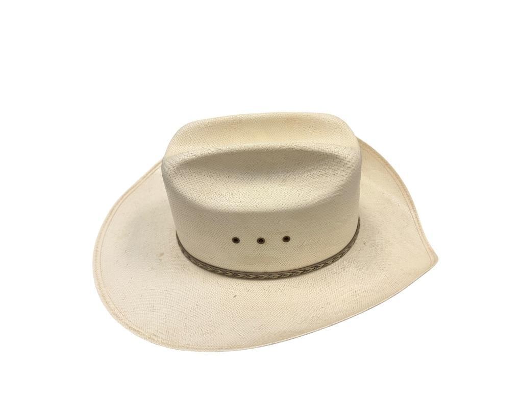 RESISTOL GEORGE STRAIT 6X PANAMA STRAW COWBOY HAT SIZE 7 1/2: OVERALL IN GOOD CONDITION, NO HEAVY WEAR