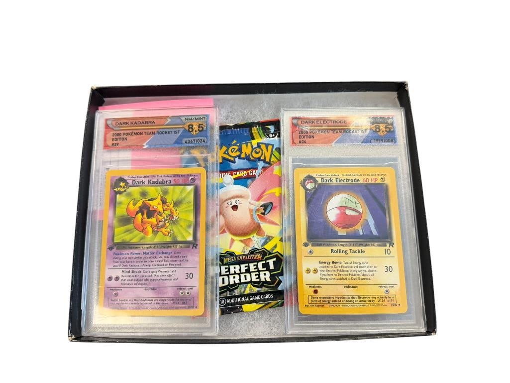 POKEMON DIAMOND SERVICE GRADING 2000 DARK KADABRA AND DARK ELECTRODE 8.5 NM / MINT PLUS SEALED PACK: INCLUDES MEGA EVOLUTION PERFECT ORDER 10 CARD PACK SEALED