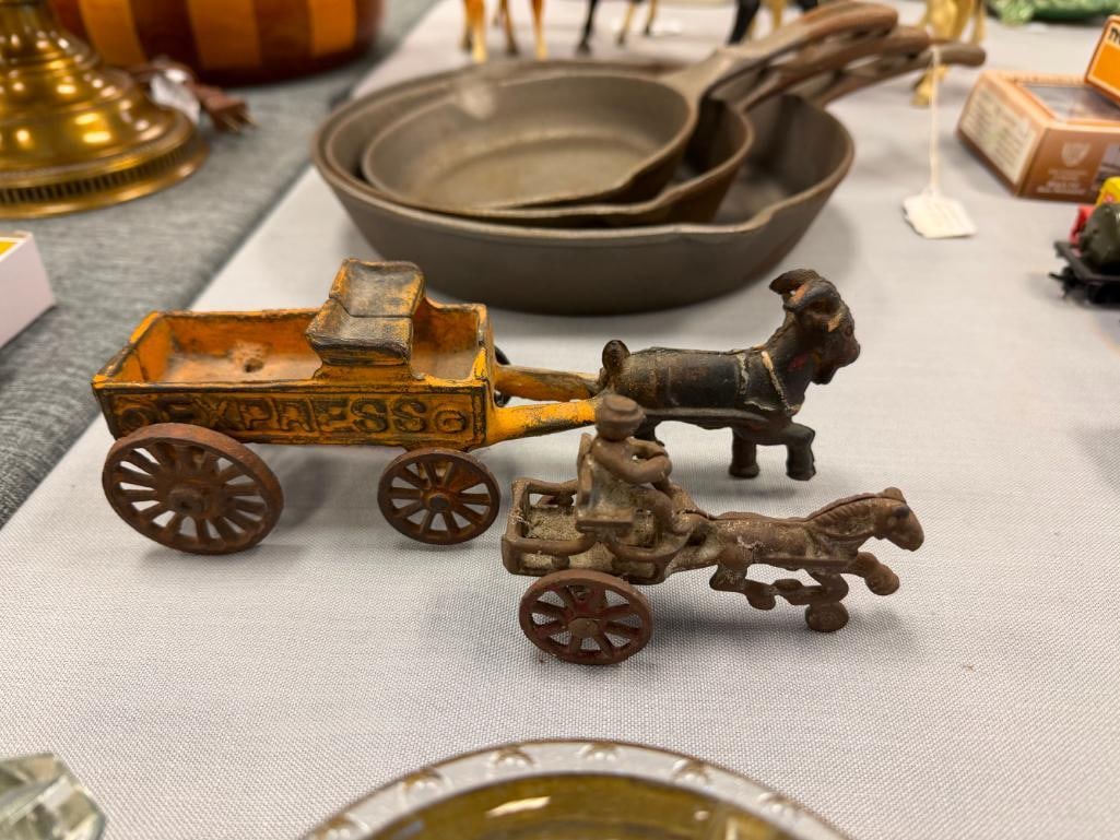 VINTAGE HORSE-DRAWN EXPRESS WAGON LIKELY DENT OR KENTON AND HORSE-DRAWN BUGGY POSSIBLY HUBLEY ARC... - 2