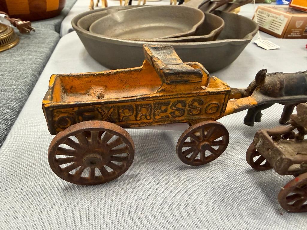 VINTAGE HORSE-DRAWN EXPRESS WAGON LIKELY DENT OR KENTON AND HORSE-DRAWN BUGGY POSSIBLY HUBLEY ARC... - 3