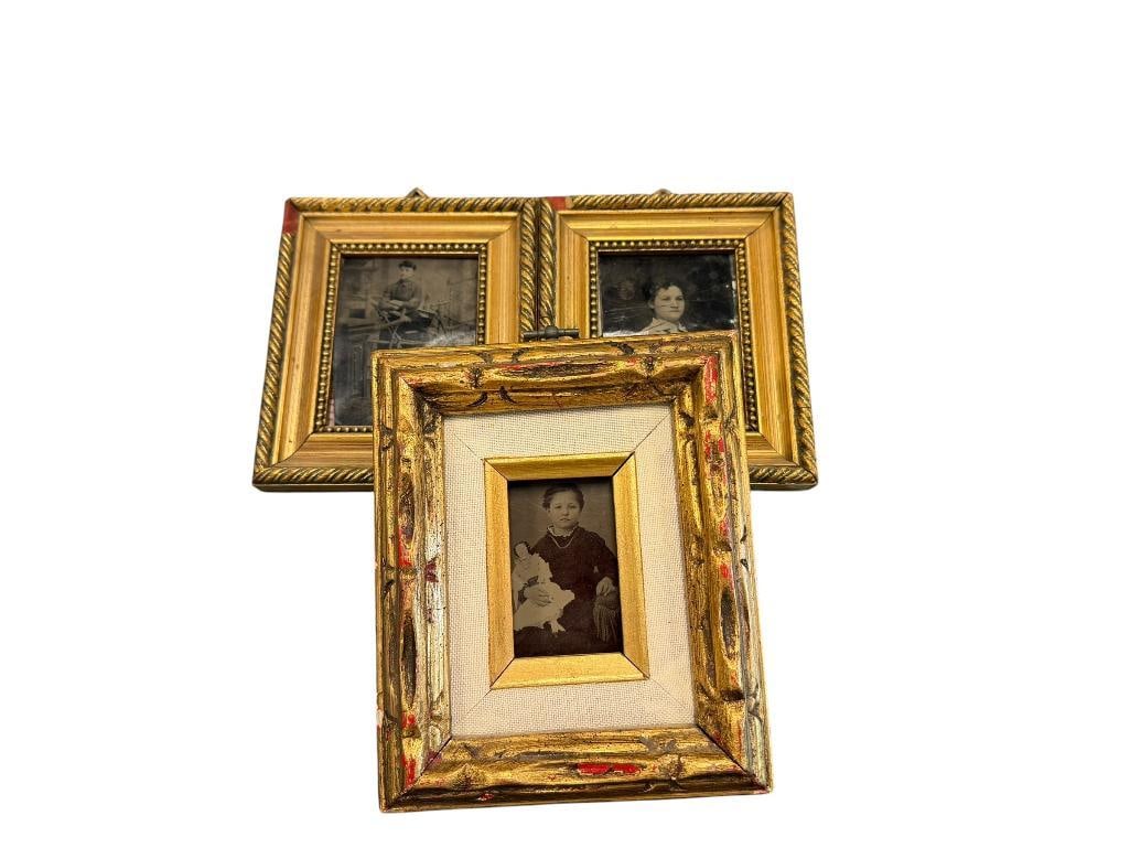 ANTIQUE SEPIA AND BLACK AND WHITE TINTYPE PHOTOGRAPHS IN GILT WOOD FRAMES, TWO ARE MADE IN ITALY (1 of 9)