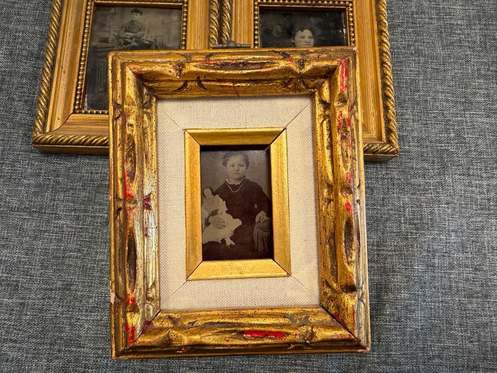 ANTIQUE SEPIA AND BLACK AND WHITE TINTYPE PHOTOGRAPHS IN GILT WOOD FRAMES, TWO ARE MADE IN ITALY - 3