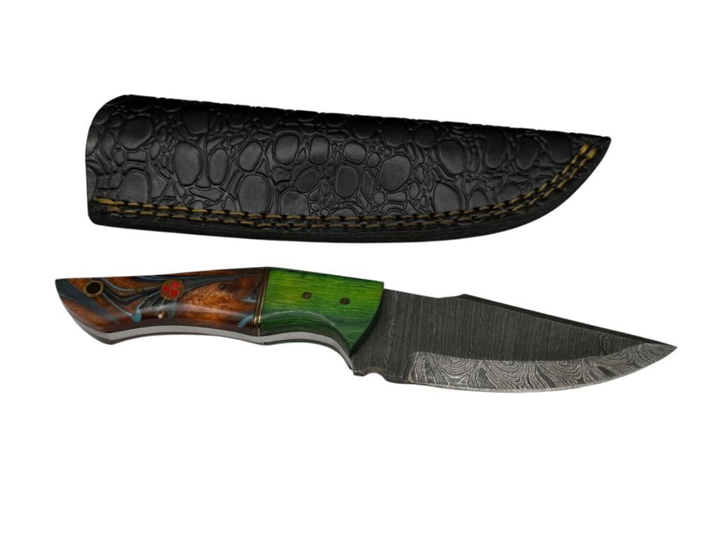 DAMASCUS STEEL FIXED BLADE KNIFE FEATURING CLIP-POINT BLADE (1 of 8)