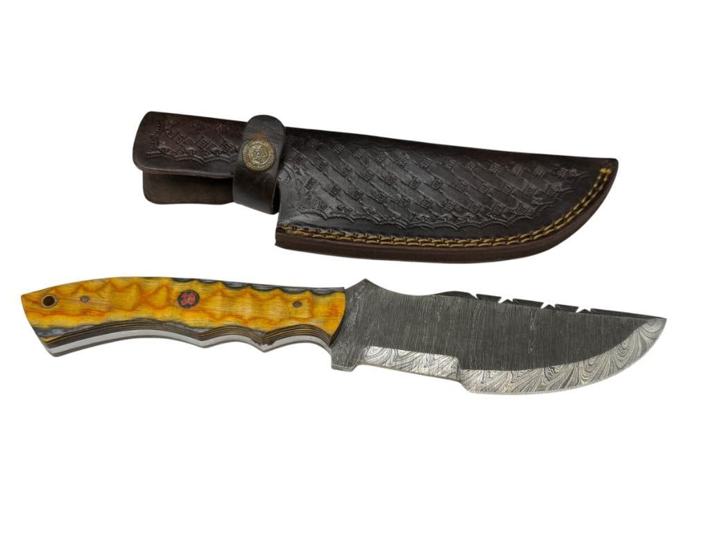 DAMASCUS STEEL FIXED BLADE TRACKER STYLE KNIFE (1 of 8)