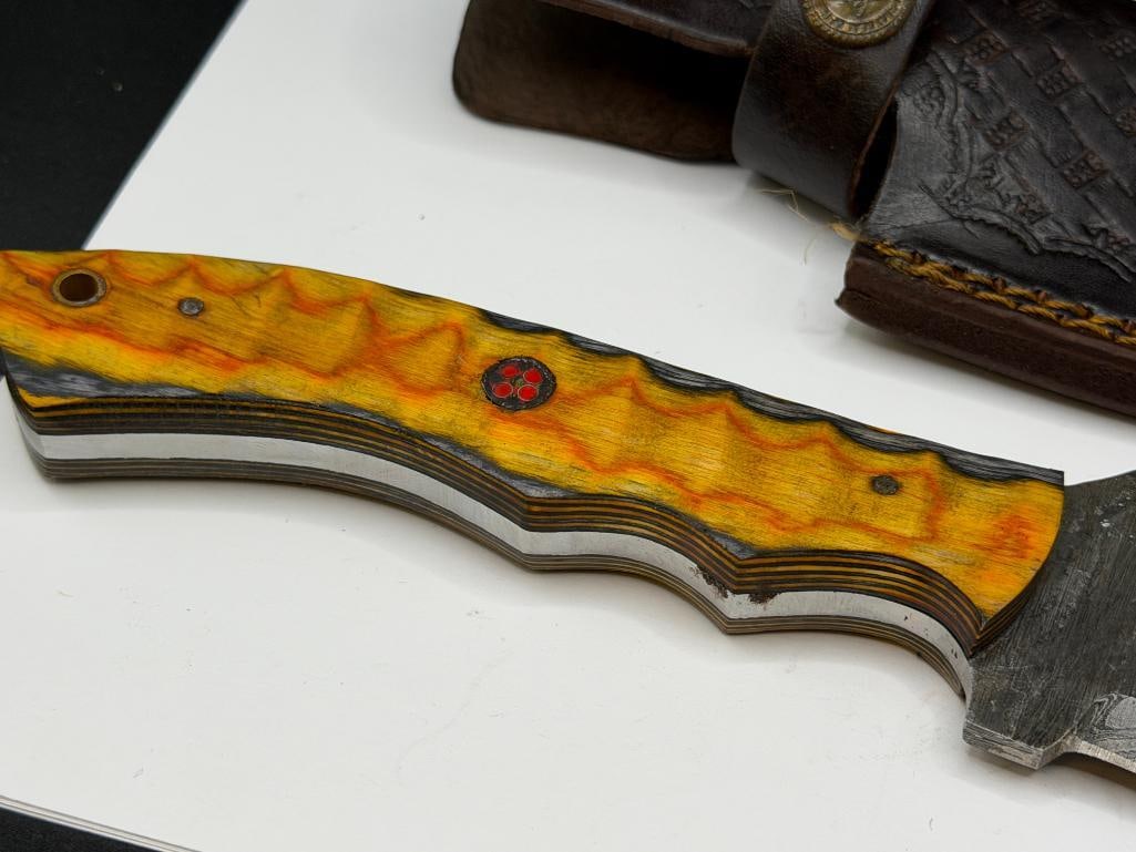 DAMASCUS STEEL FIXED BLADE TRACKER STYLE KNIFE - 4