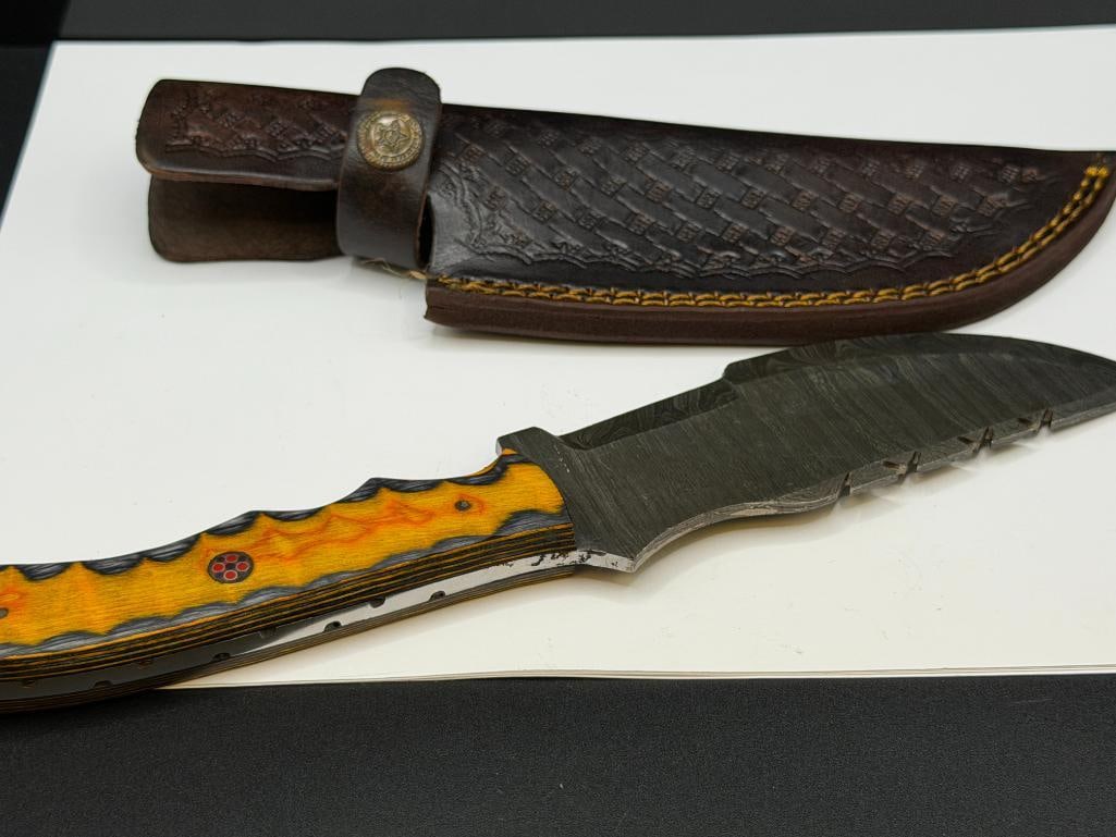 DAMASCUS STEEL FIXED BLADE TRACKER STYLE KNIFE - 5